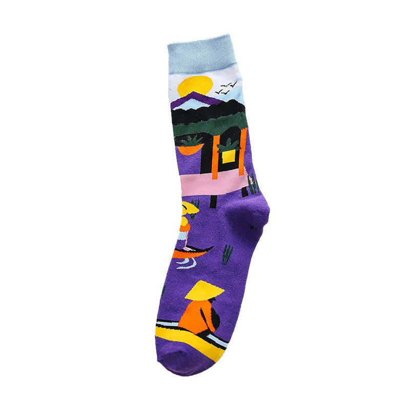 Cartoon Print Quarter Socks(4 Pairs) - image 6