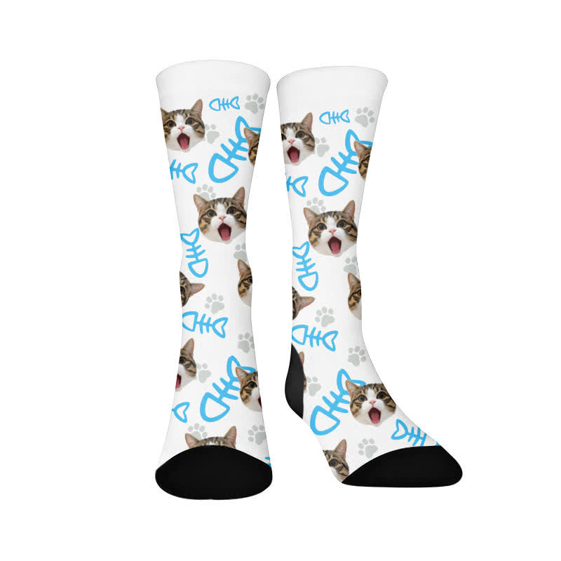 Fish Bone Cat Face Quarter Socks - image 1