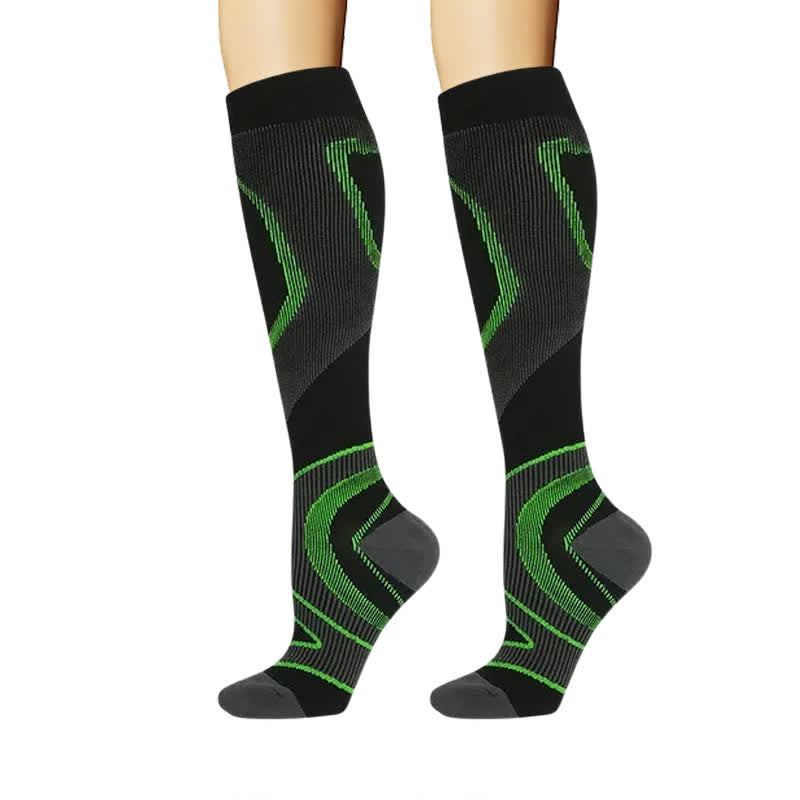 Sporty Geometric Line Compression Socks(4 Pairs) - Black - L/XL - image 4