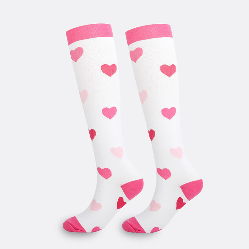 Pink Heart Knee High Compression Socks(3 Pairs) - Pink - S/M - image 3