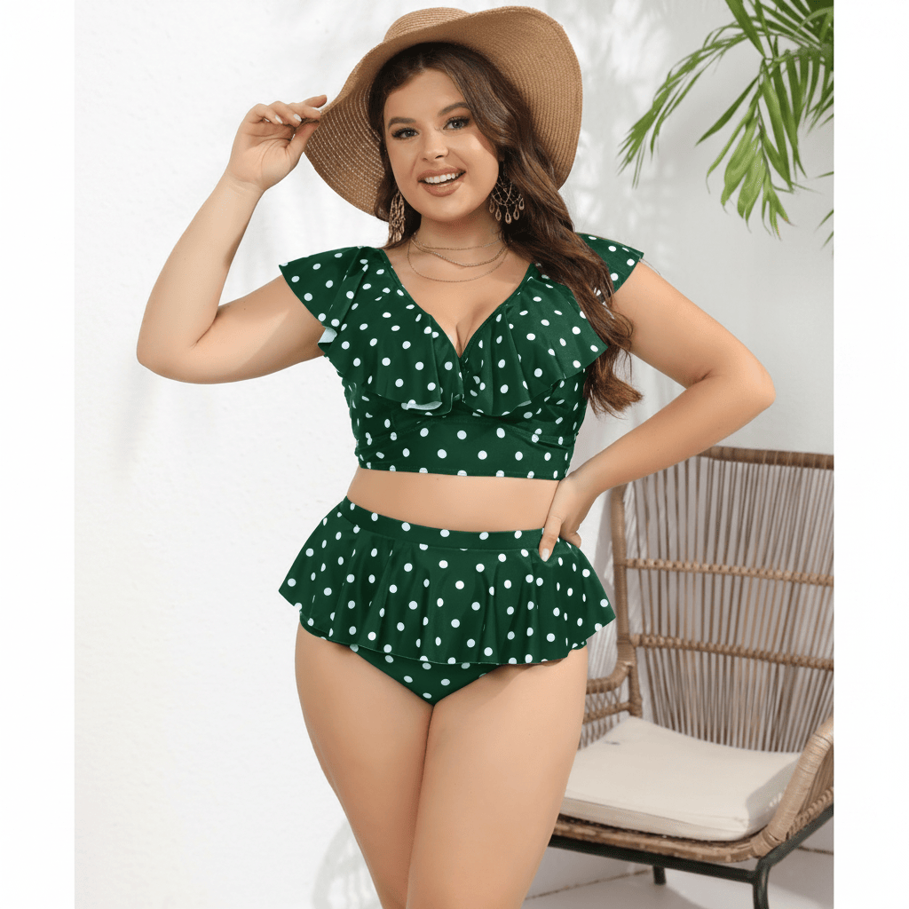 Vintage Polka Dot Swimwear - Green - XXXXL - image 1