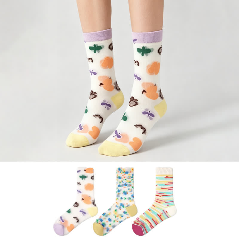 Playful Pattern Casual Sheer Quarter Socks(3 Pairs) - image 0