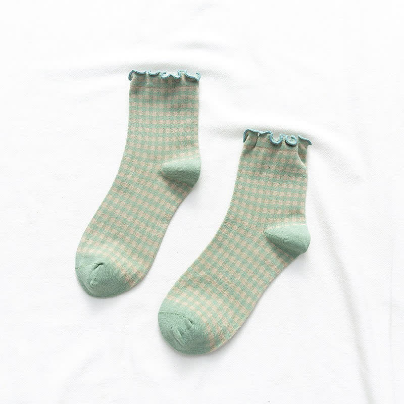 Ruffle Plaid Quarter Socks(6 Pairs) - image 10