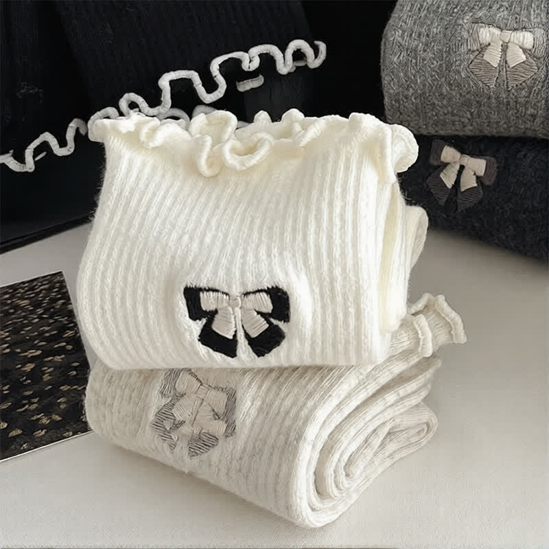 Cute Bow Embroidered Quarter Socks(14 Pairs) - image 4