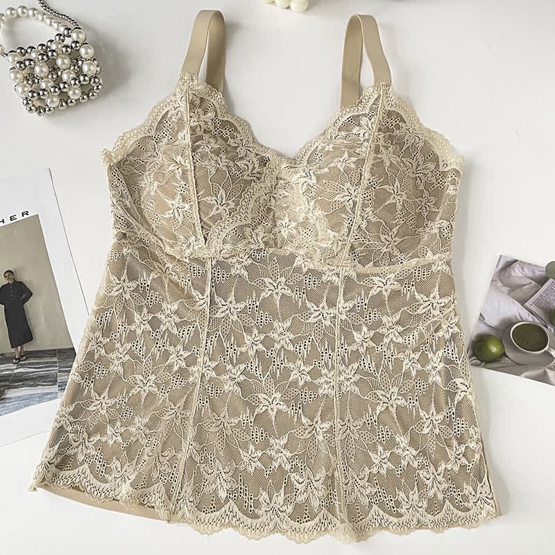 Plus Size Lace V Neck Tank Top(2 Pieces) - Nude - XXXL - image 10