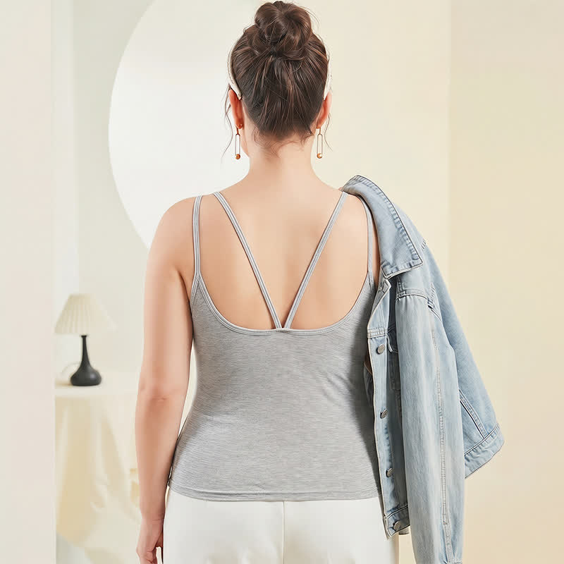 Plus Size Modal Layering Criss-cross Back Tank Top - Grey - 4XL - image 7