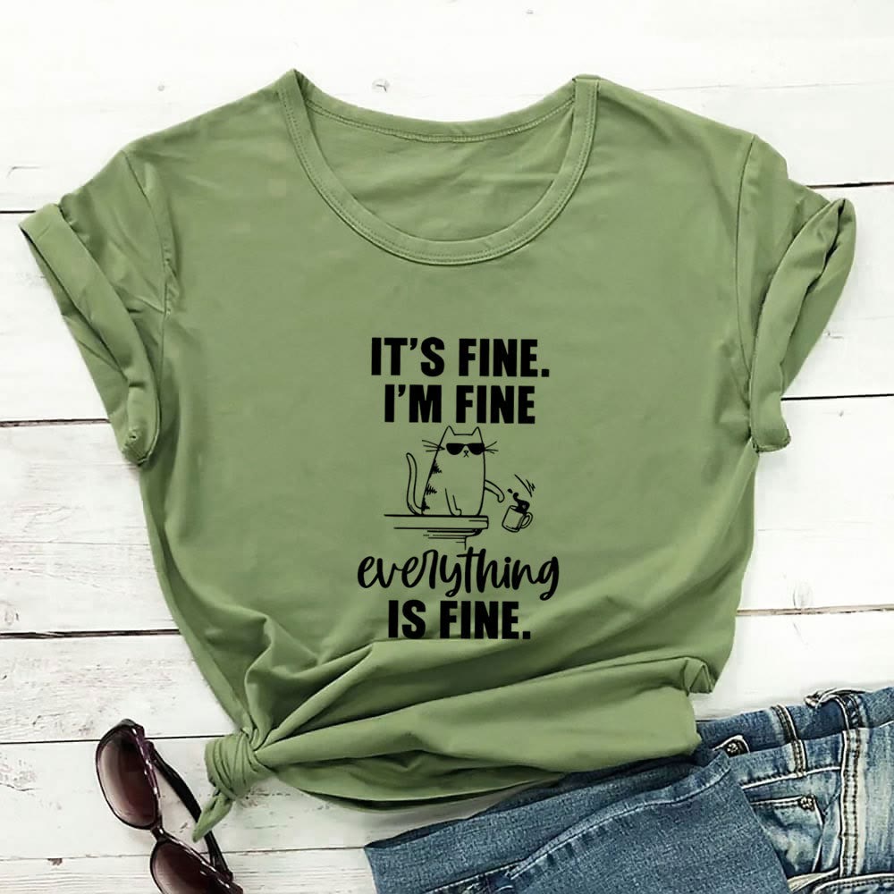 Plus Size Mischievous Cat Short Sleeve T-shirt - Green - 3XL - image 6