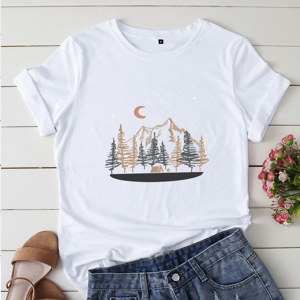 Plus Size Landscape Mountain Picture T-shirt - White - 5XL - image 7