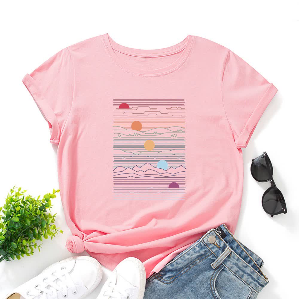 Plus Size Sunset Print T-shirt - Dark Pink - 5XL - image 10