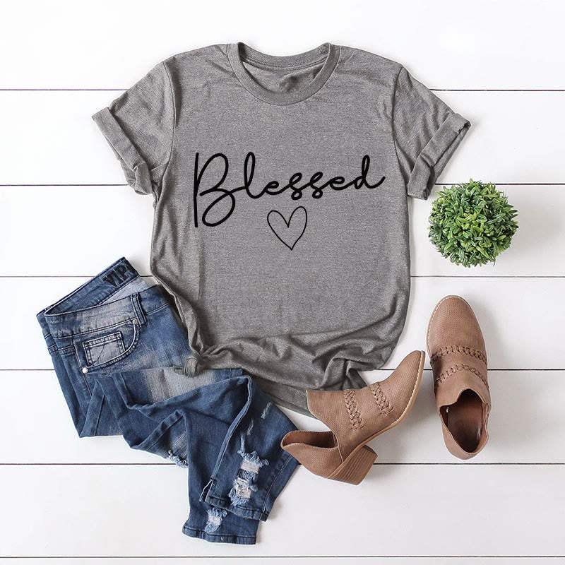 Plus Size Blessed Heart Shape T-shirt - Dark Grey - 5XL - image 10