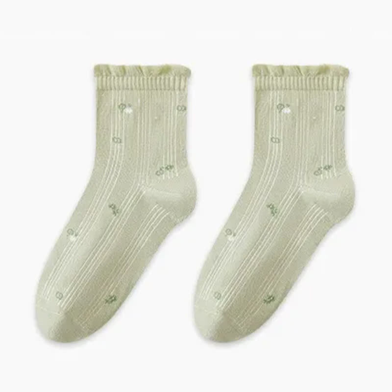 Pure Cotton Floral Sleep Socks(3 Pairs) - Green - EU35-39(US2-6) - image 8