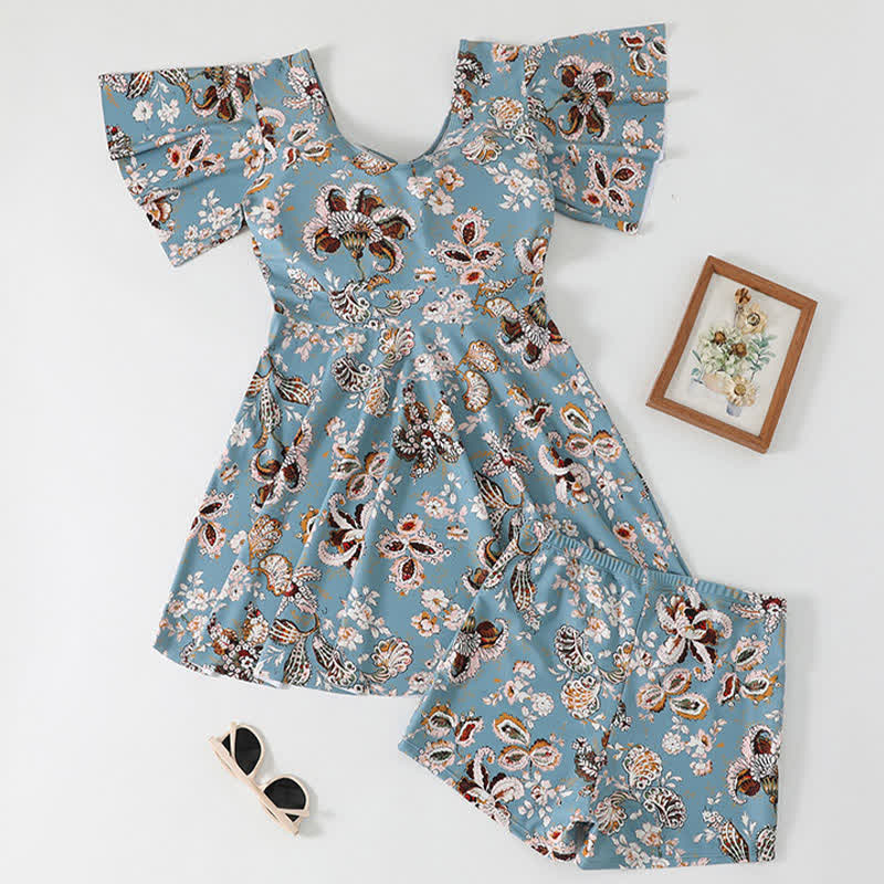 V-neck Flared Sleeve Tummy Control Swim Dress - image 7