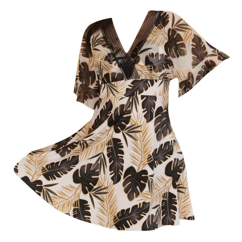 Tropical Leaf Backless Swim Dress - image 4