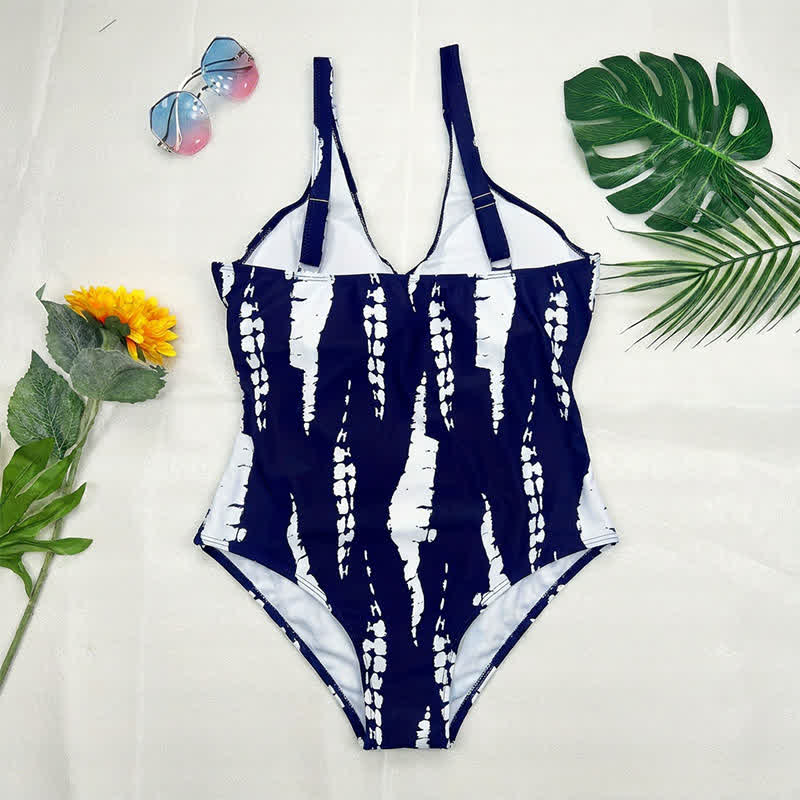 Blue Marble Print Twist Front One-Piece Swimsuit - image 15