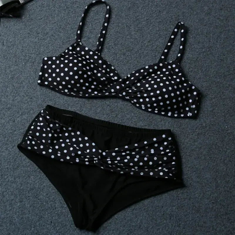 Retro White Polka Dot Twist Front Bikini Set - image 2