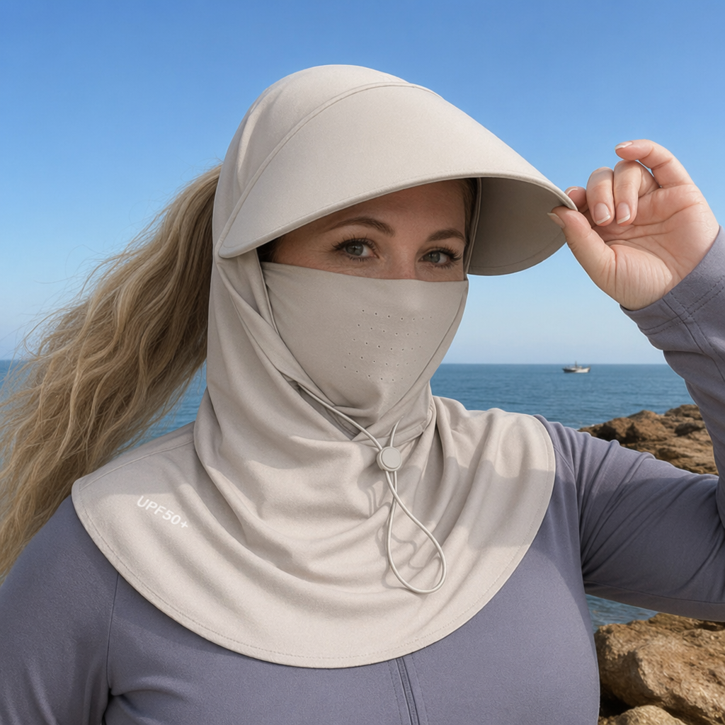 UV Shield Neck Cape Sun Hat - Khaki - One Size - image 4