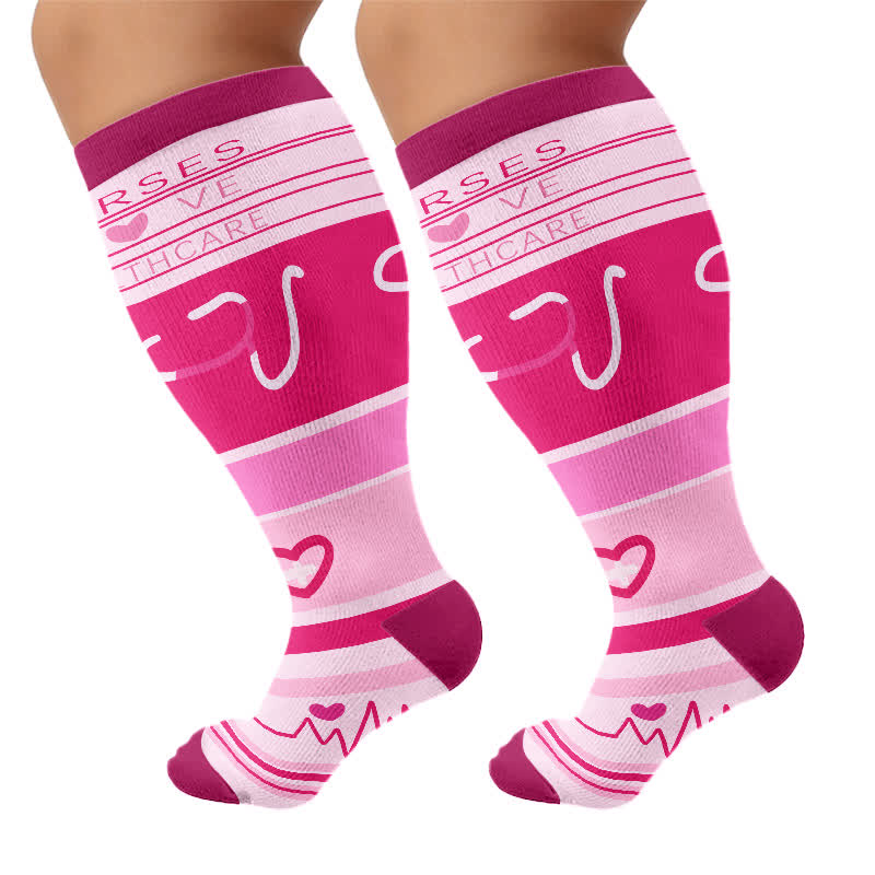 Plus Size Nurse Print Compression Socks - Rose - 4XL - image 10