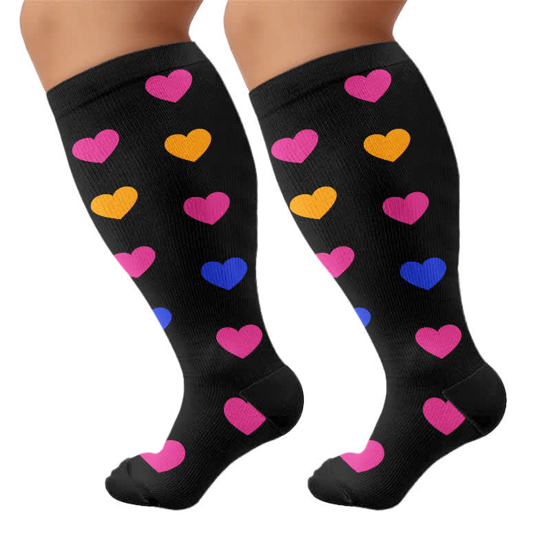 Plus Size Heart Pop Dot Compression Socks(3 Pairs) - Heart - 4XL - image 9