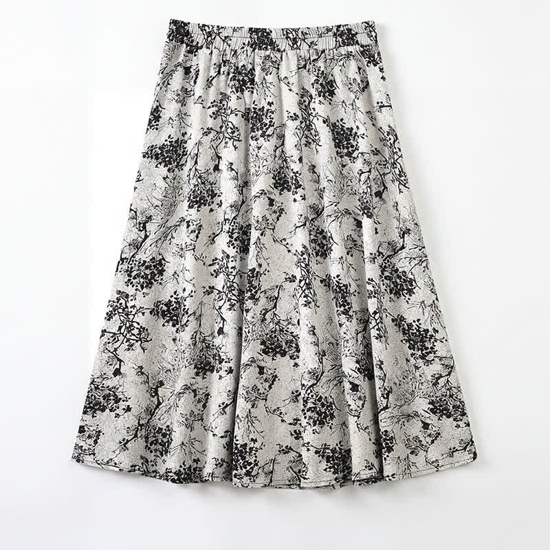 Plus Size Ink Floral Knot Detail Top And Skirt Set - Midi Skirt - 6XL - image 4