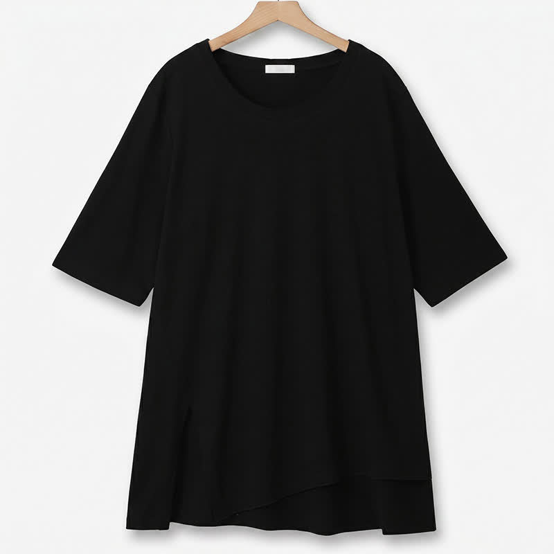 Plus Size Cotton Stretch Split Hem Tee - Black - 6XL - image 5