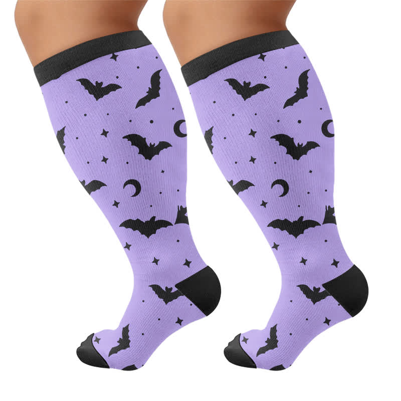 Plus Size Halloween Pumpkin Cat Ghost Compression Socks - Light Purple - 4XL - image 9
