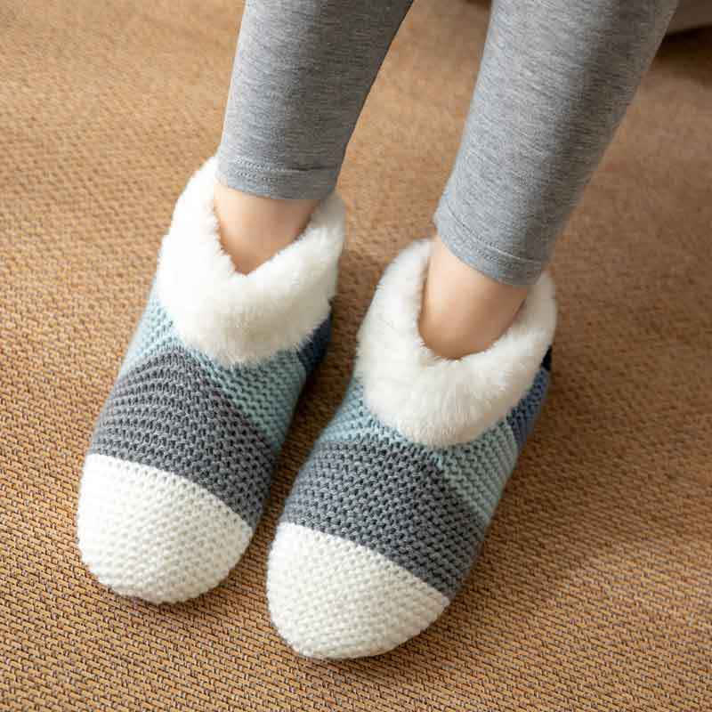 Color Block Striped Fleece Cuff Slipper Socks - image 4