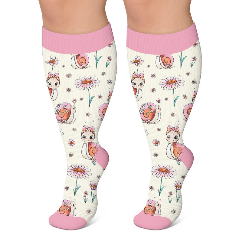 Plus Size Frog Snails Compression Socks - Light Pink - 4XL - image 6