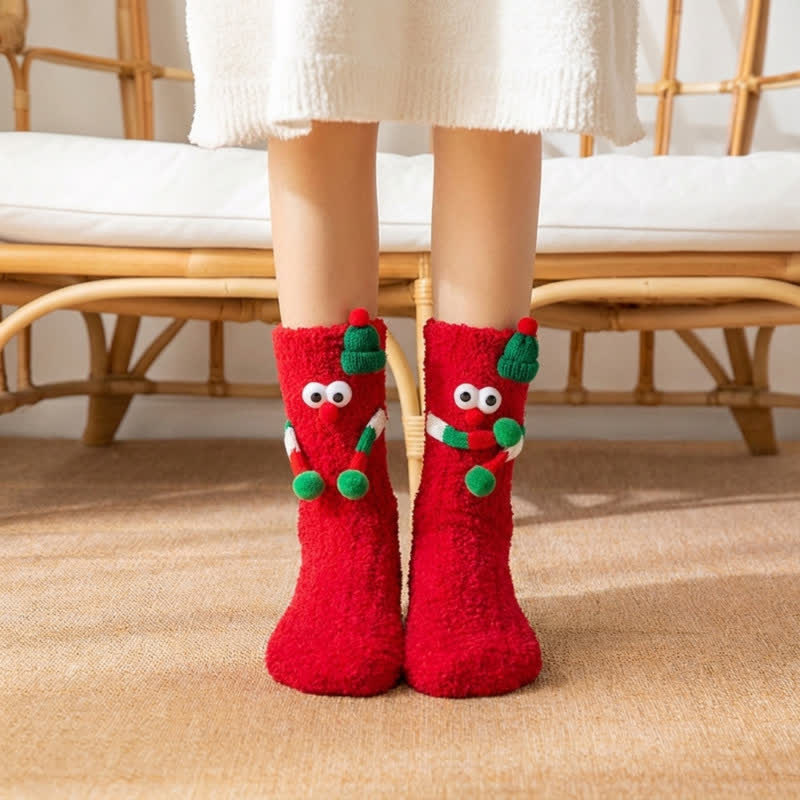 Christmas Coral Fleece Magnet Hand Crew Socks (2 Pairs) - Red - EU36-43 (US3-9) - image 1