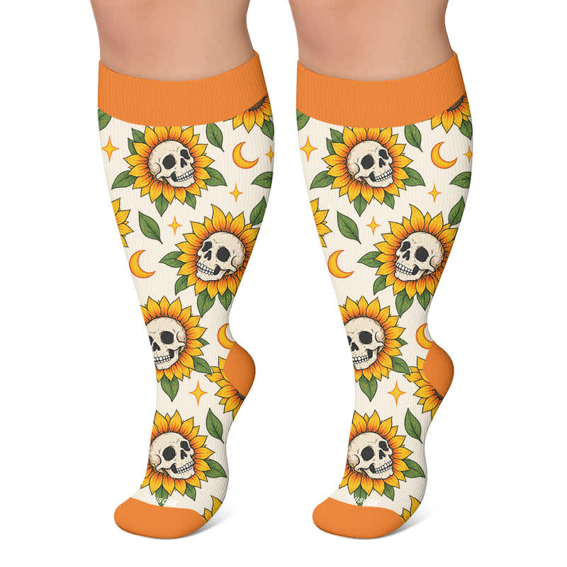 Plus Size Gothic Skull Compression Socks - Orange - 4XL - image 3