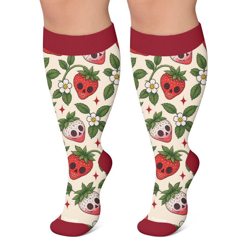 Plus Size Flower Strawberry Skull Compression Socks - Apricot - 4XL - image 3