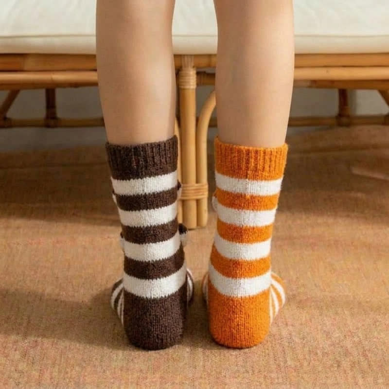 Cute Red Panda Striped Plush Slipper Socks - image 3