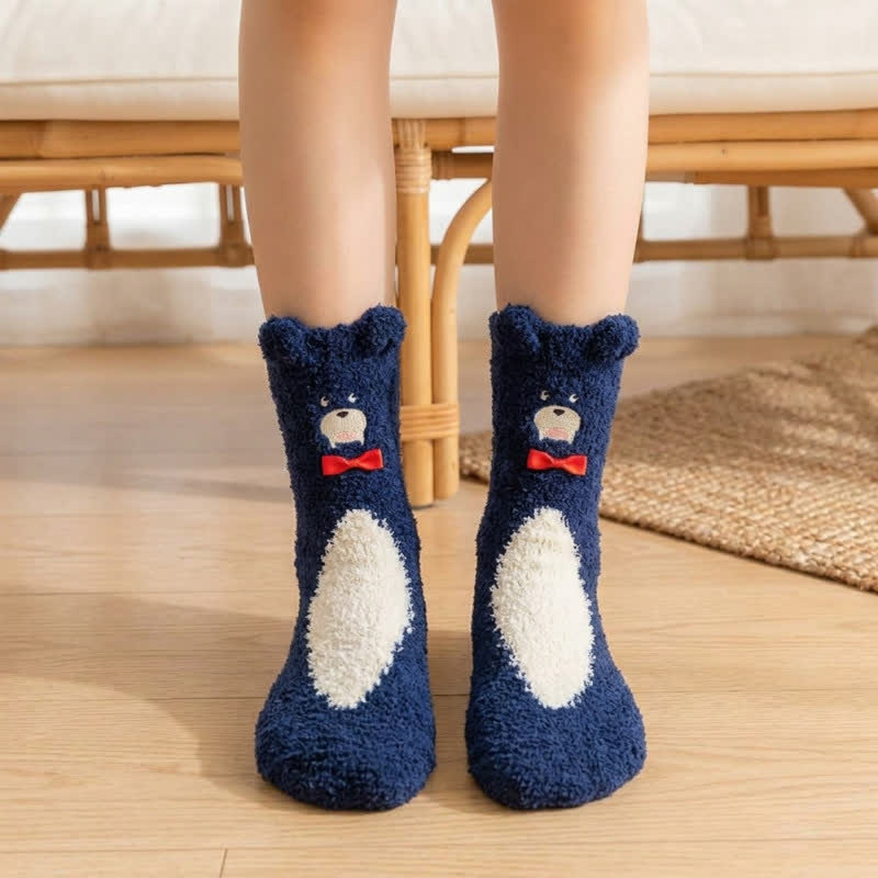 Cute Bear Bow Accent Plush Slipper Socks - Royal Blue - EU36-42(US3-8.5) - image 3