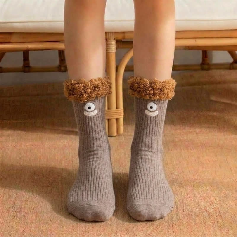 Cute Smiling Face Quarter Sock (3 Pairs) - Brown - EU36-42(US3-8.5) - image 5