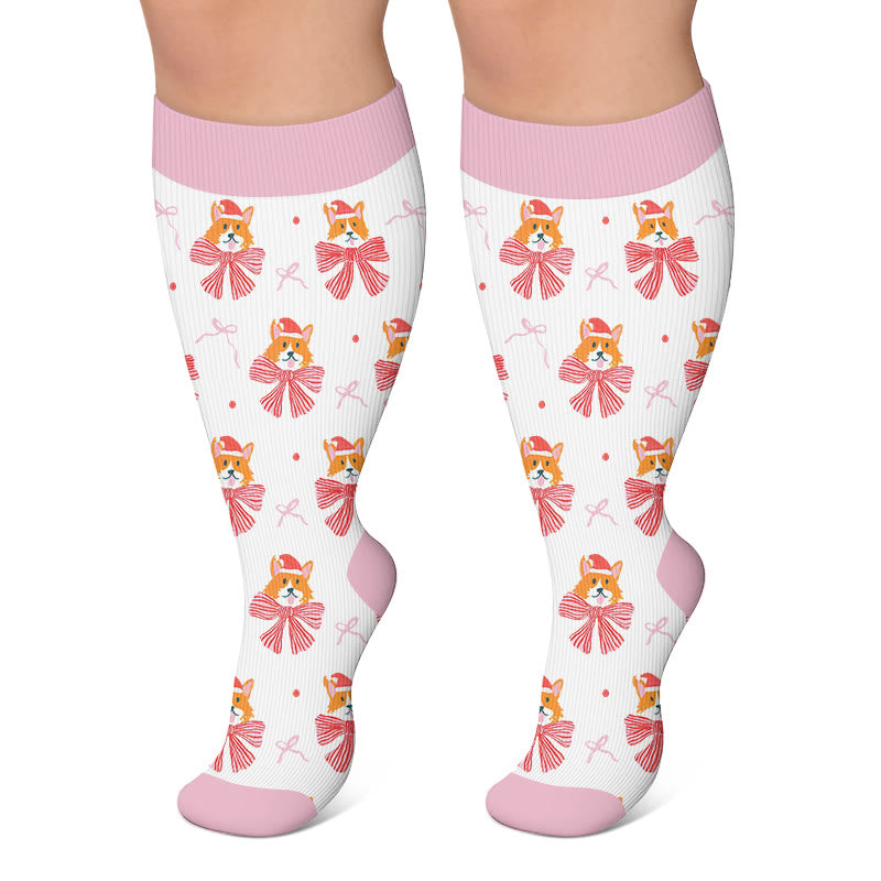 Plus Size Kitty Puppy Bow Compression Socks - Purple - 4XL - image 5