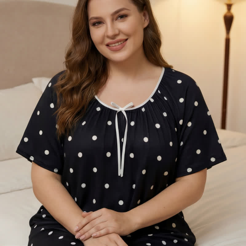 Soft Nightgown Polka Dot Loungewear - Black - 4XL - image 4