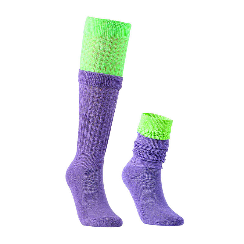 Color Block Slouch Socks(2 Pairs) - Purple B - EU36-42(US3-8.5) - image 5