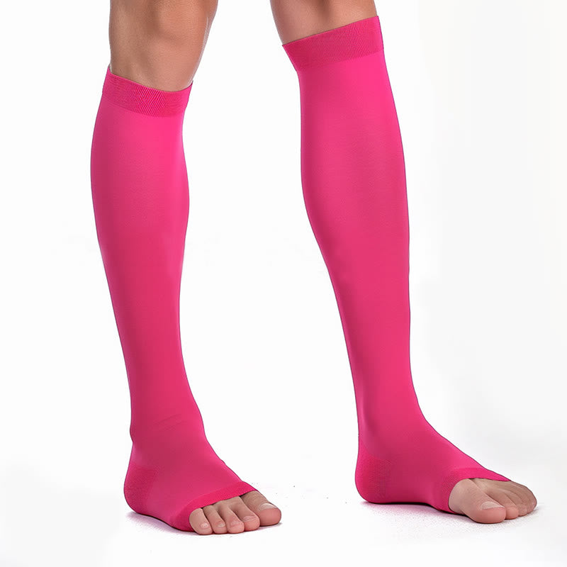 Plus Size Multicolor Open Toe Compression Socks - Rose - 4XL - image 13