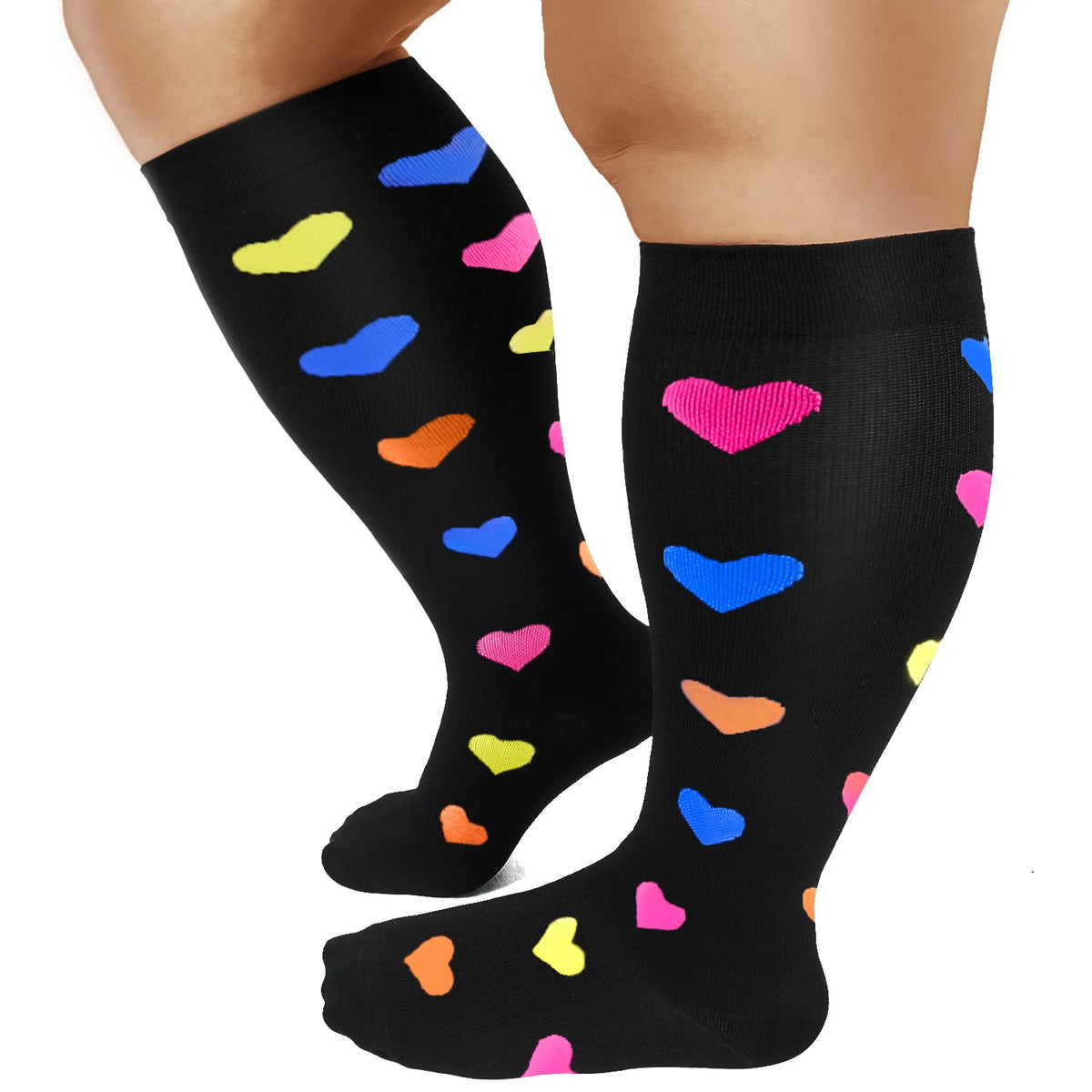 Heart Pattern Plus Size Compression Socks 2XL-7XL(3 Pairs) - image 8