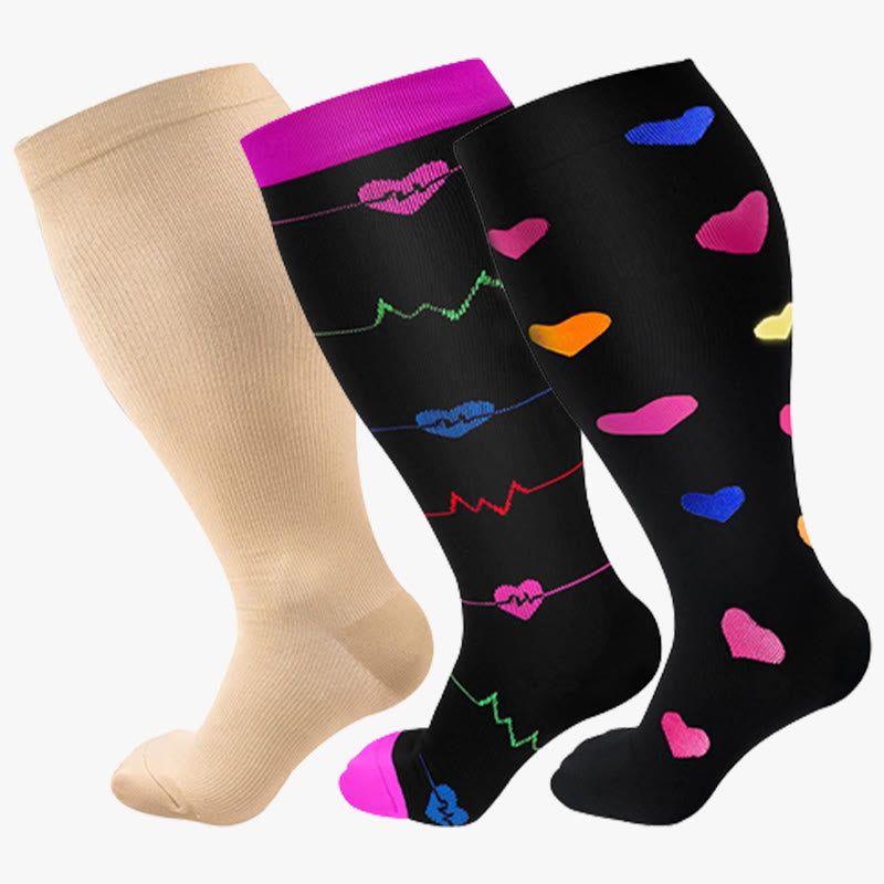 Skin Purple Electrocardiogram Plus Size Compression Socks 2XL-7XL(3 Pairs) - image 11