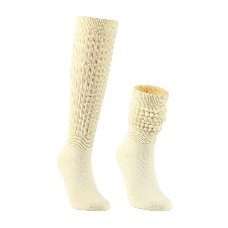 Solid Color Threaded Slouch Socks(2 Pairs) - Beige - EU36-42(US3-8.5) - image 7
