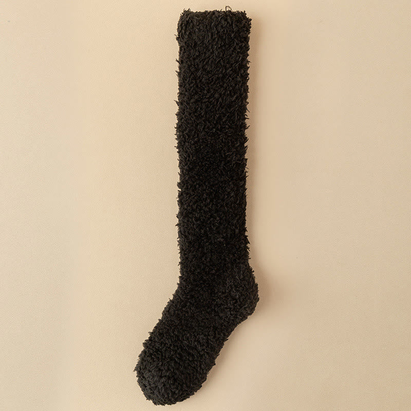 Plus Size Thickened Plush Knee High Socks(5 Pairs) - Black - EU36-43(US3-9) - image 15