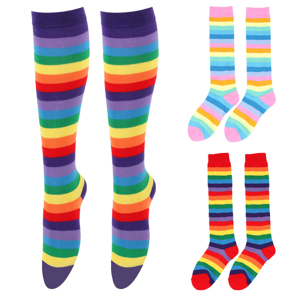 Rainbow Striped Knee High Socks(3 Pairs) - image 5