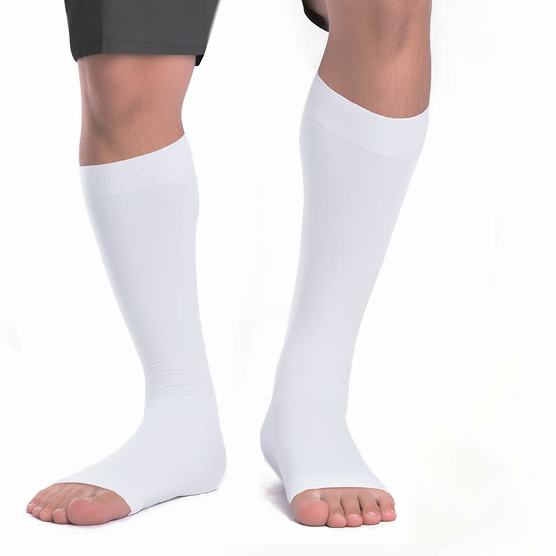 Plus Size Multicolor Open Toe Compression Socks - White - 4XL - image 7