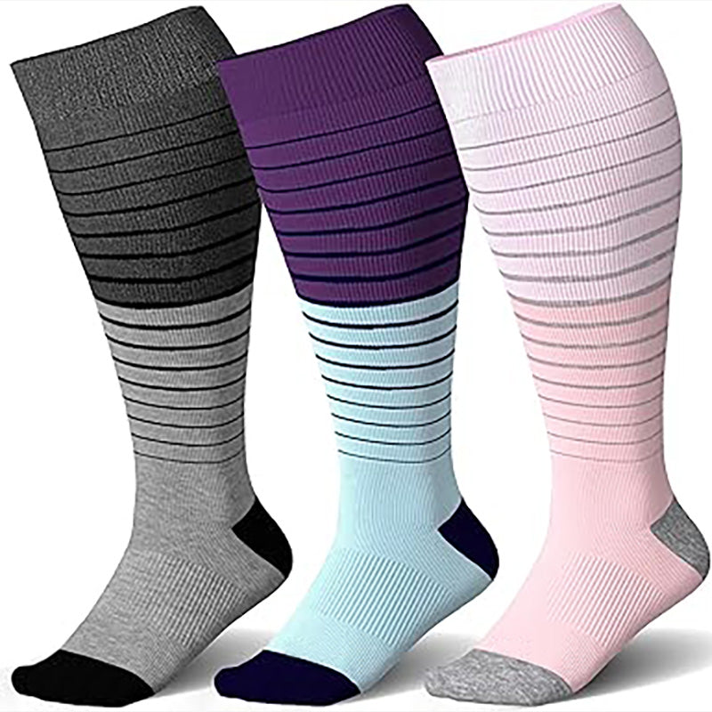 Plus Size Color Block Striped Compression Socks(3 Pairs) - image 4