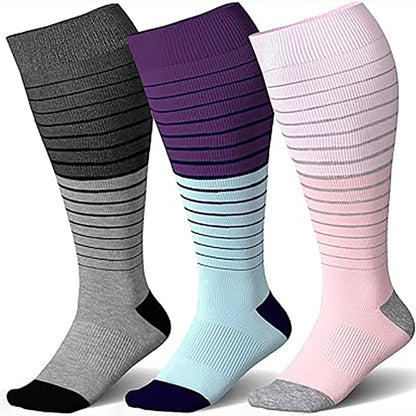 Plus Size Color Block Striped Compression Socks(3 Pairs) - image 4