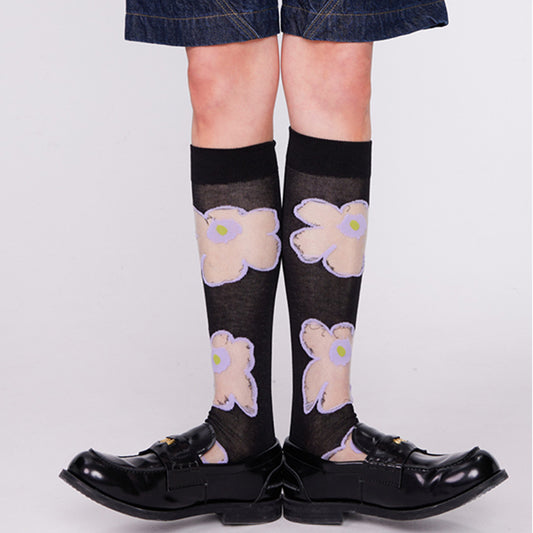 Purple Floral Pattern Glass Sheer Socks - image 0