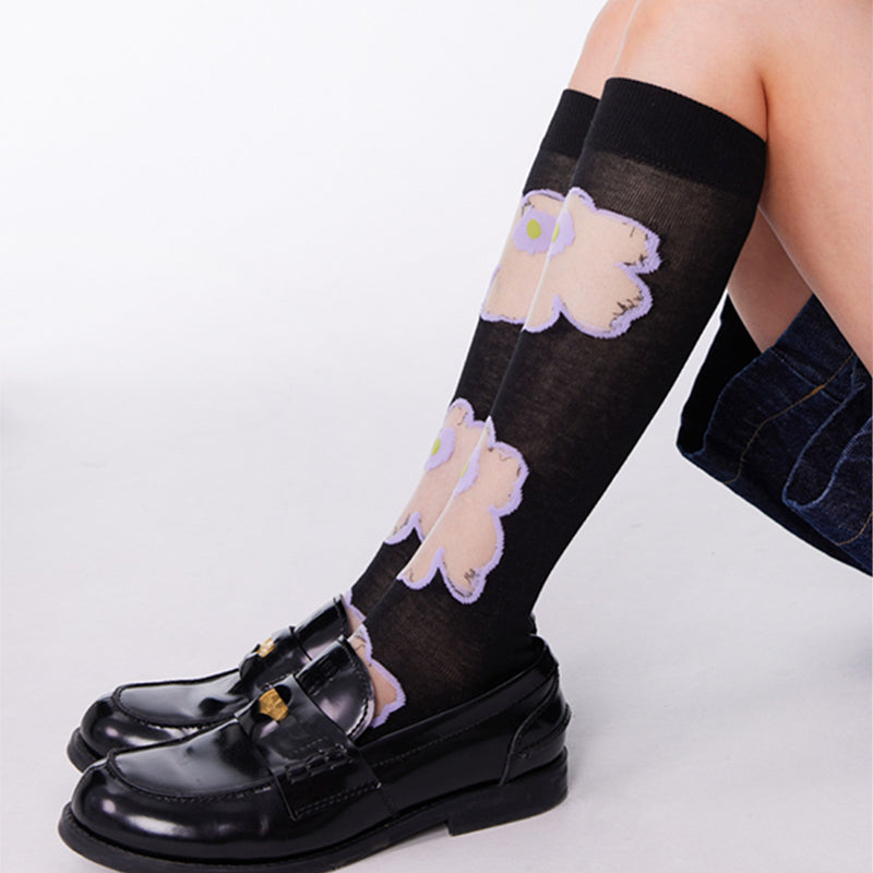 Purple Floral Pattern Glass Sheer Socks - image 1