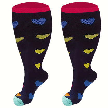 Plus Size Polka Dot Stripes Compression Socks(3 Pairs) - image 2