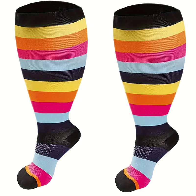 Plus Size Polka Dot Stripes Compression Socks(3 Pairs) - image 3