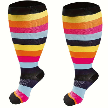 Plus Size Polka Dot Stripes Compression Socks(3 Pairs) - image 3
